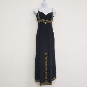 Vintage Tracy Reese Womens Silk Midi Dress Gown Size 6 Black V-Neck Sequin Y2K